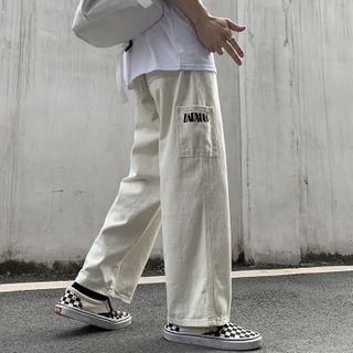 Lettering Side Pocket Straight-cut Jeans