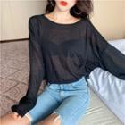 Long-sleeve Drawstring Side T-shirt