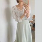 V-neck Blouse / Asymmetrical Midi A-line Skirt
