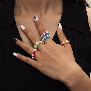 Heart Bead Ring 2219 - Red & Yellow & Blue - One Size