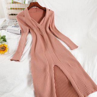 Lon-sleeve Midi Knit Dress