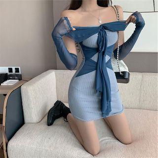 Sheer Panel Mini Sheath Dress Blue - One Size