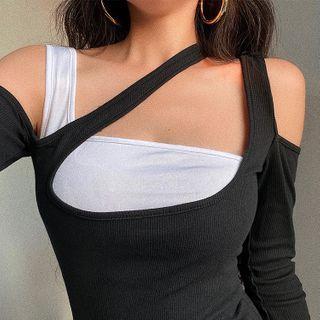 Mock Two-piece Long-sleeve Slim-fit Mini Dress