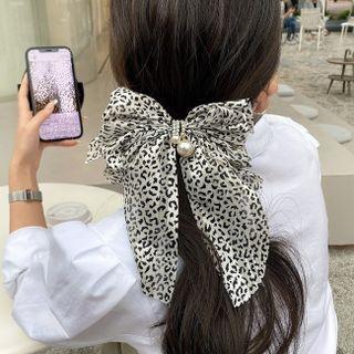 Bow Leopard Print Faux Pearl Hair Clip