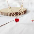 Alloy Wings Faux Crystal Heart Pendant Necklace Red Heart - Gold - One Size