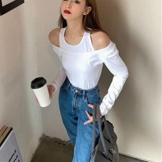 Set: Off-shoulder Long-sleeve T-shirt + Tank Top