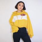 Colorblock Printed Crop Hoodie Yellow - One Size