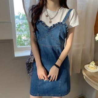 Spaghetti Strap Denim A-line Mini Pinafore Dress