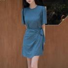 Round-neck Patterned Mini Wrap Dress