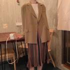 Double-breasted Blazer / Striped Midi Straight-fit Skirt
