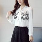 Embroidery Bow-accent Chiffon Shirt