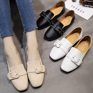 Buckled Faux-leather Flat Loafers