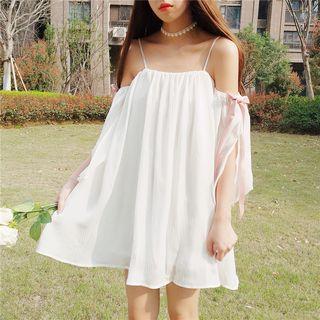 Ribbon Detail Off-shoulder A-line Dress
