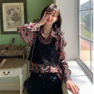 Floral Long-sleeve Shirt / Camisole Top