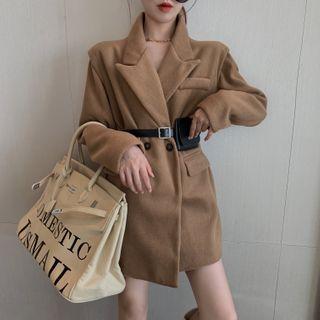 Double-breasted Wool Blazer / Belt Bag Blazer - Khaki - One Size
