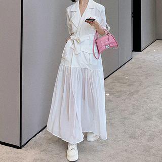 Short-sleeve Collared Maxi Shift Dress