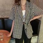 Checked Single-breasted Short-sleeve Blazer Checked - Black & White - One Size