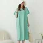 Flutter-sleeve Drop-shoulder Midi Dress