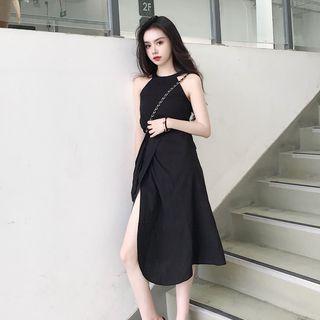 Set: Plain Sleeveless Top + High-waist Skirt