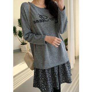 Tall Size Set: Letter Print Long-sleeve Napped T-shirt + Floral Tank Dress