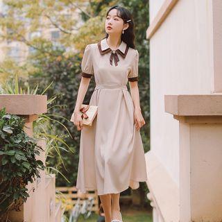Contrast Trim Double-collar Short Sleeve Dress