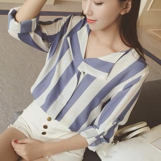 Striped Tab-sleeve Blouse