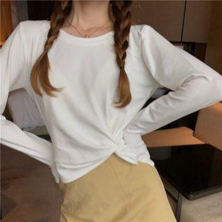 Long-sleeve Twisted Irregular Hem T-shirt