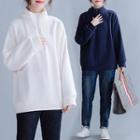 Plain High-neck Long-sleeve Sweatshirt
