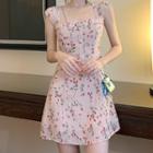 Chiffon Floral Print Sleeveless Dress Floral - One Size