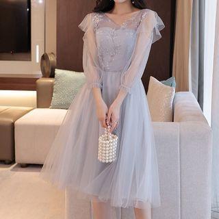 3/4-sleeve Mesh Evening Dress (various Designs)