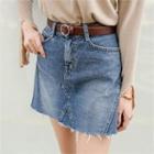 Seam-detail Denim Mini Skirt