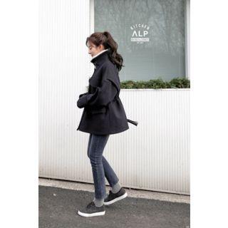 Fleece-collar Flap-pocket Buttoned Jacket