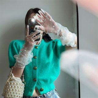 Puff Sleeve Plain Cropped Cardigan