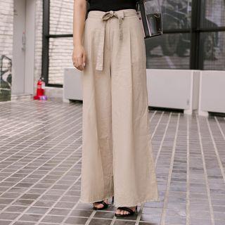 Cotton Wide-leg Pants With Sash