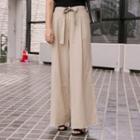 Cotton Wide-leg Pants With Sash