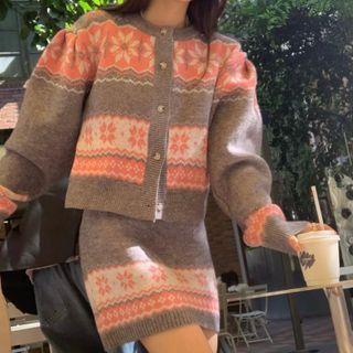 Spaghetti Strap Floral Print Knit Dress / Cardigan