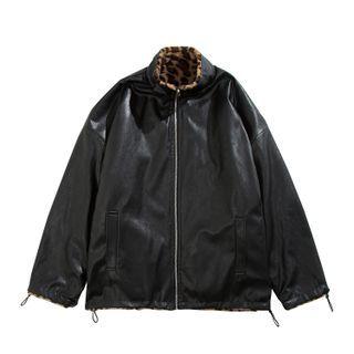 Faux Leather Reversible Zip-up Jacket