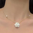 Resin Flower Pendant Necklace 0644a - Silver Flower - Gold - One Size