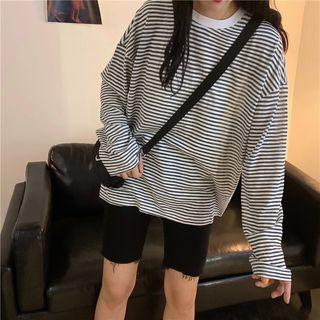 Oversize Stripe Long-sleeve T-shirt As Shown In Figure - One Size