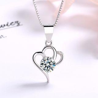 925 Silver Rhinestone Heart Pendant Pendant - One Size