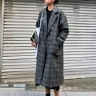 Double-breasted Long Plaid Coat Gray - One Size