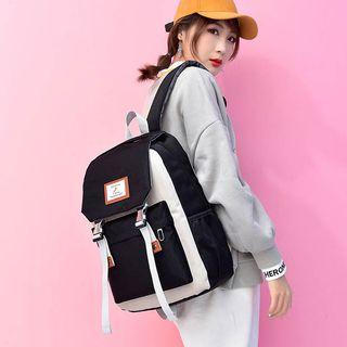 Two-tone Buckled Canvas Backpack