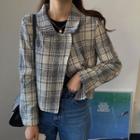 Long-sleeve Plaid Tweed Coat As Shown In Figure - One Size