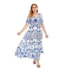 Plus Size Long-sleeve Printed Midi A-line Dress