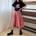 Flower Print Short-sleeve Top + A-line Semi Skirt