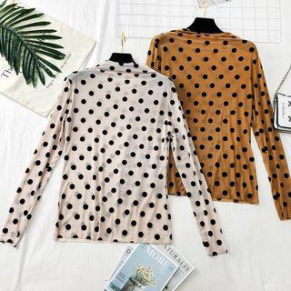 Mock-neck Dotted Mesh Top
