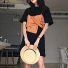 Set: Short-sleeve T-shirt Dress + Spaghetti Strap Cropped Top