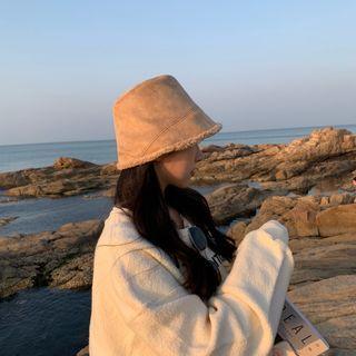 Faux Suede Fleece-lined Bucket Hat