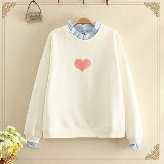 Mock Two-piece Heart Applique Sweatshirt