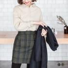 Wool-tweed Plaid Pleated Mini Skirt